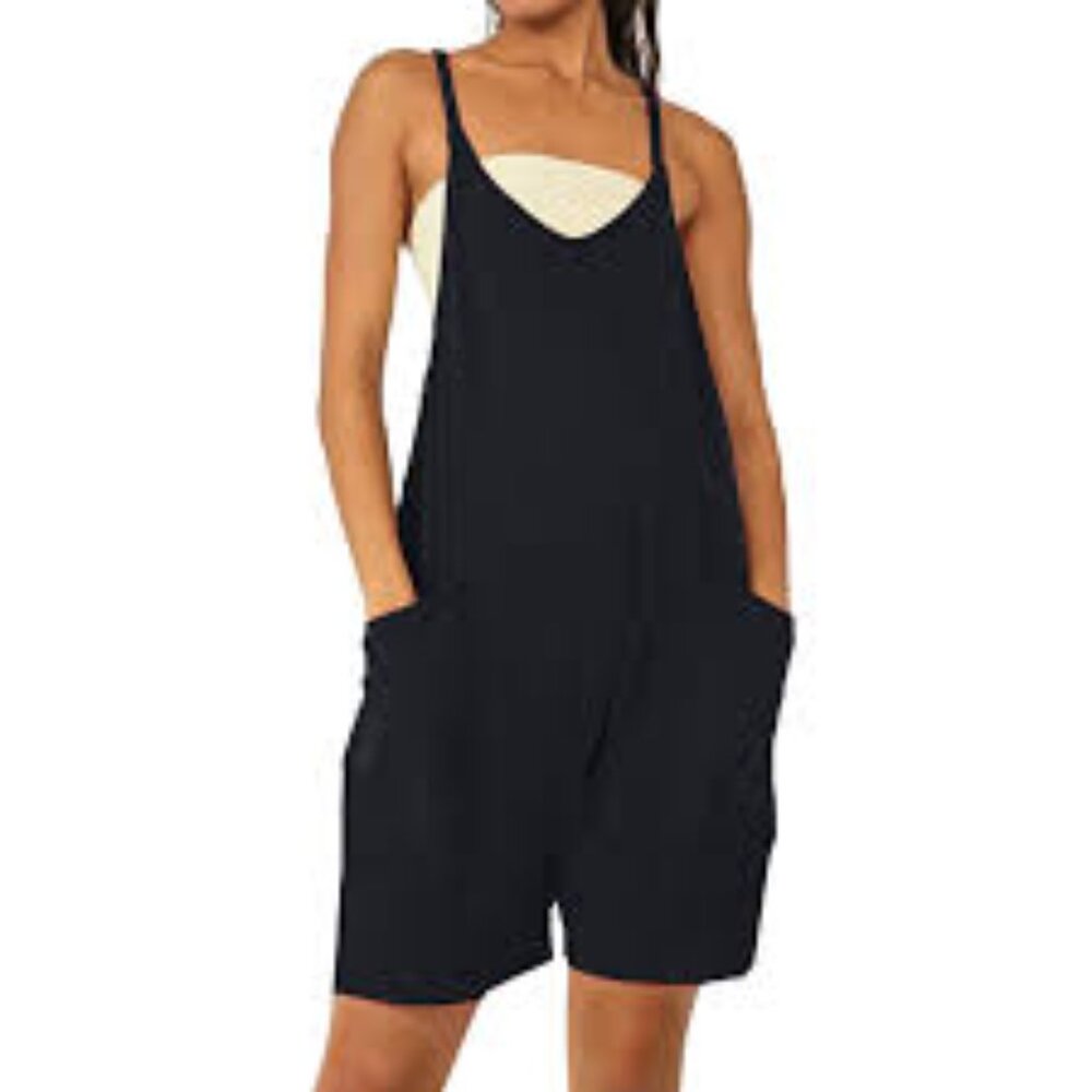 NWT EKOUAER Casual Sleeveless Short Romper in Black - Size 2XL